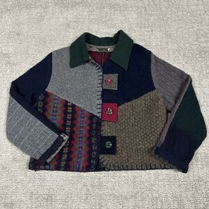 BaaBaaZuzu Wool Jacket Womens Large Mixed Media Upcycled Patchwork Cropped Coat